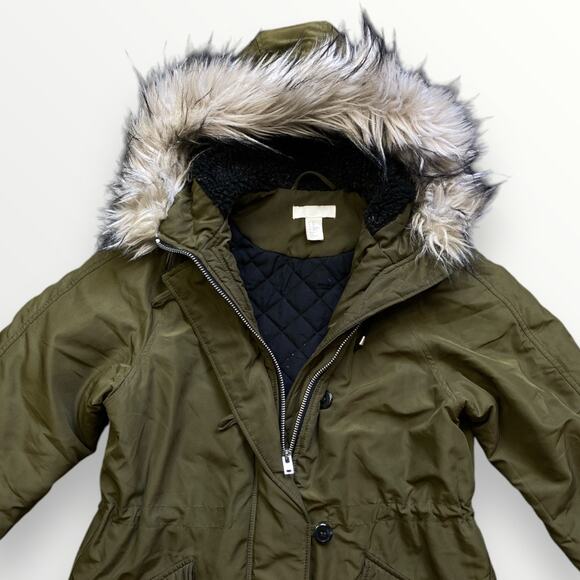 H&M Padded Parka Jacket Green Women's XS - Picture 4 of 6
